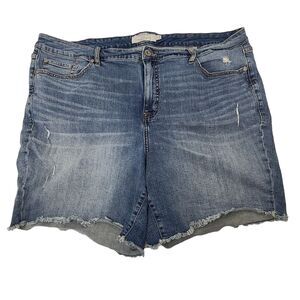 Torrid Womens Plus Size 24 Med Wash Distressed Denim Jean Shorts